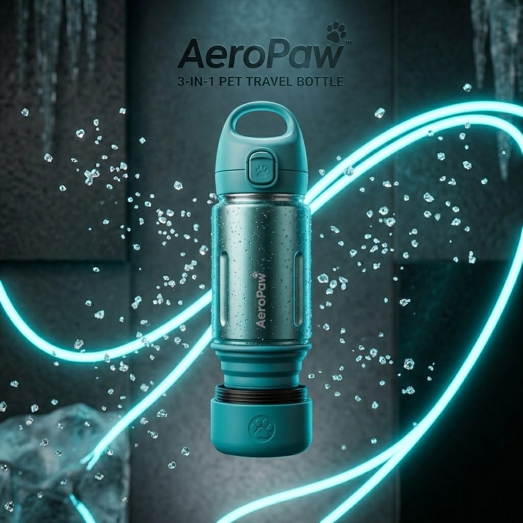 AeroPaw 3-in-1 dog travel bottle in Arctic Cyan Teal