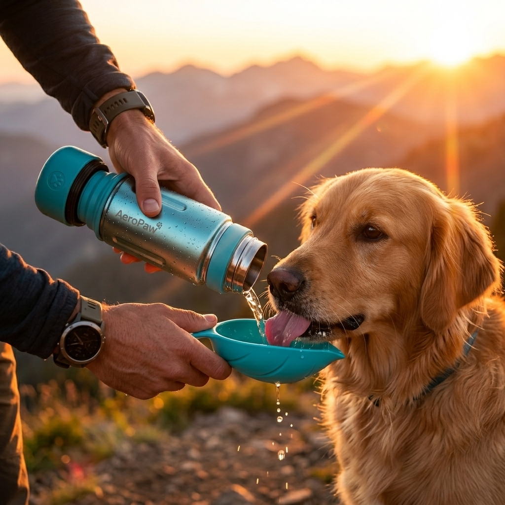 Dog Drinking From AeroPaw 3-in-1 Silicone Trough