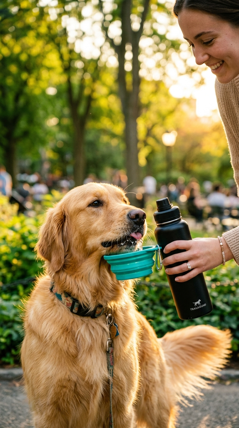 Dog drinking water outdoors